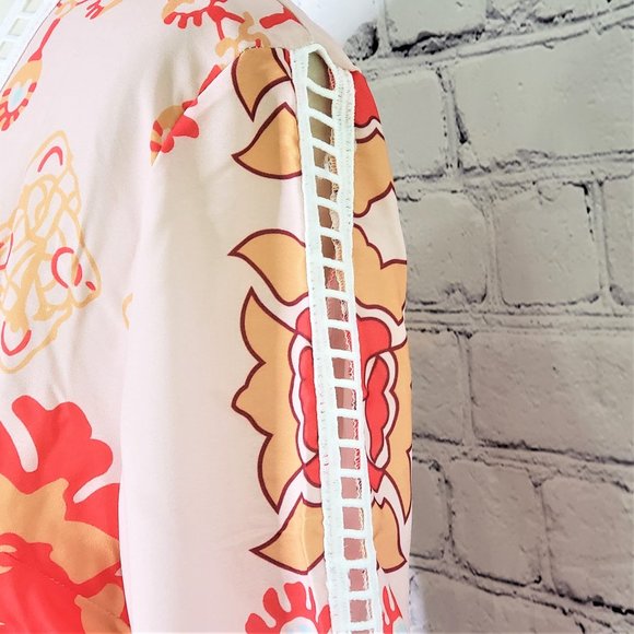 NWT Cage Trimmed Boho Beige Red Gold Maxi Dress - Picture 3 of 9